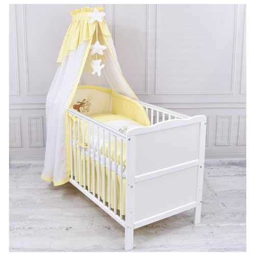 Generisch Baby Delux Babybett Komplett Set 9-TLG Kinderbett umbaubar zum Juniorbett 70x140 Matratze Jack Bettset Chiffonhimmel (Esel gelb) von Generisch