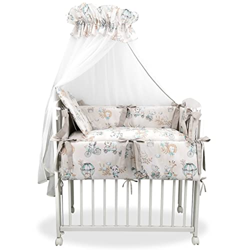 Generisch Baby Delux Beistellbett Set Babybett Komplett Set Stubenwagen weiß 90x40 inkl. Matratze und mehrteiligem Bettset (Zoo beige Mint) von Generisch