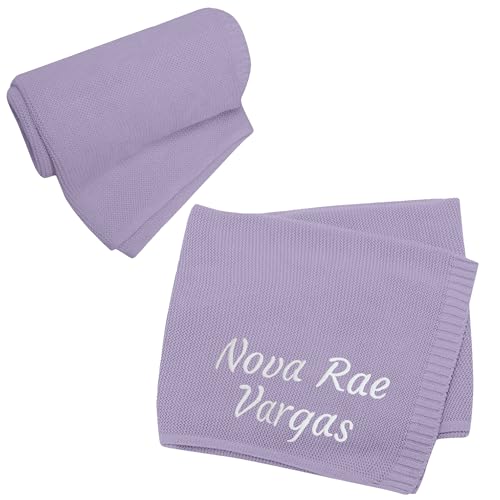 Generisch Babydecke Personalisierte mit Gesticktem Text, Reine Baumwolle - 100x80cm, Kuscheldecke Kinder, Kinderdecke, Baby Essentials für Neugeborene, Personalisierte babysachen (Hellviolett) von Generisch