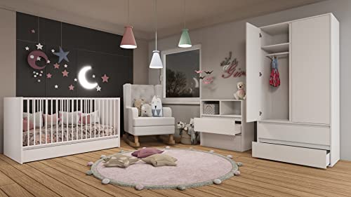 Generisch Babyzimmer Komplett Set Luna weiß Wickelkommode Babybett Kleiderschrank von Generisch