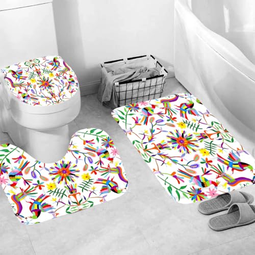 Generisch Badematten & Badteppiche Set 3 Teilig Badezimmerteppich Waschbar Badematte rutschfest,Wc Vorleger Mit Ausschnitt Und Badematte, Badvorleger Toilette Teppich 50×80Cm Farbiges Muster von Generisch