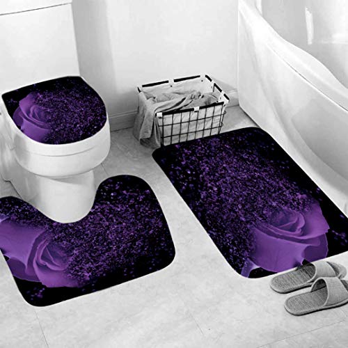 Generisch Badematten & Badteppiche Set 3 Teilig Badezimmerteppich Waschbar Badematte rutschfest,Wc Vorleger Mit Ausschnitt Und Badematte, Badvorleger Toilette Teppich 50×80Cm Lila Rose von Generisch