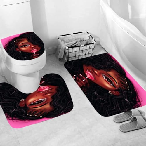 Generisch Badematten & Badteppiche Set 3 Teilig Badezimmerteppich Waschbar Badematte rutschfest,Wc Vorleger Mit Ausschnitt Und Badematte, Badvorleger Toilette Teppich 50×80Cm Schwarz Afrikanisch von Generisch