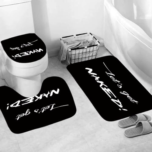 Generisch Badematten & Badteppiche Set 3 Teilig Badezimmerteppich Waschbar Badematte rutschfest,Wc Vorleger Mit Ausschnitt Und Badematte, Badvorleger Toilette Teppich 50×80Cm Schwarz von Generisch