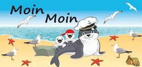 Generisch Badetuch Strandtuch Moin Moin Seehund mit Kindern Duschtuch Handtuch 70x140 cm Kinder von Generisch