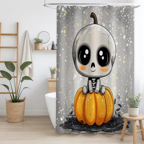 Generisch Badezimmer-Duschvorhang Einlauffest Geruchsneutrales Material für Küche Grau Cartoon süß Sticker,180 x 200cm（71" x 79"） von Generisch