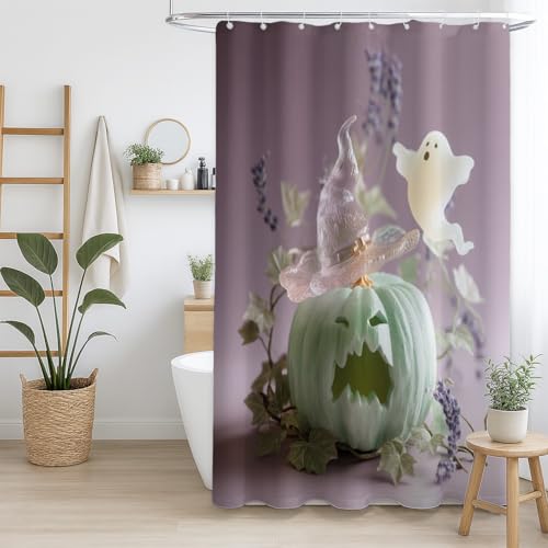 Generisch Badezimmer-Duschvorhang Einlauffest Geruchsneutrales Material für Küche Lila Grün Kürbis Fantasie süß,180 x 180cm（71" x 71"） von Generisch
