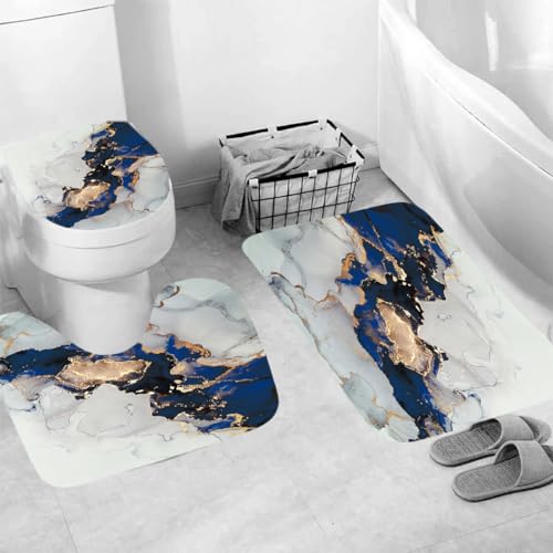 Generisch Badgarnitur 3 Teilig Badezimmerteppich Waschbar Badematte rutschfest,Wc Vorleger Mit Ausschnitt Und Badematte, Badvorleger Toilette Teppich 45X75Cm Blauer Marmor Generisch Badgarnitur 3 Teilig Badezimmerteppich Waschbar Badematte rutschfest,Wc Vorleger Mit Ausschnitt Und Badematte, Badvorleger Toilette Teppich 45X75Cm Blauer Marmor von Generisch