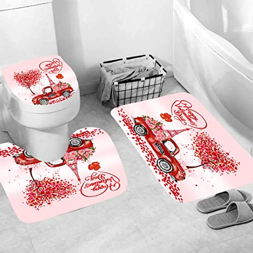Generisch Badgarnitur 3 Teilig Badezimmerteppich Waschbar Badematte rutschfest,Wc Vorleger Mit Ausschnitt Und Badematte, Badvorleger Toilette Teppich 45X75Cm Liebesturm von Generisch
