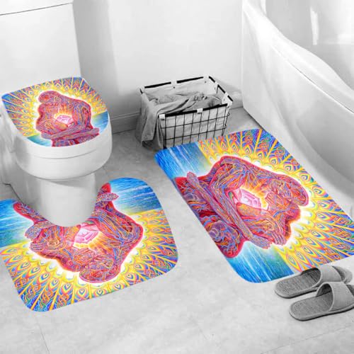 Generisch Badgarnitur 3 Teilig Badezimmerteppich Waschbar Badematte rutschfest,Wc Vorleger Mit Ausschnitt Und Badematte, Badvorleger Toilette Teppich 45X75Cm Lotus von Generisch