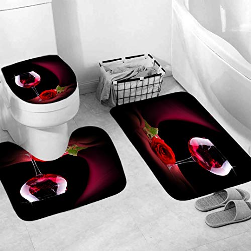 Generisch Badgarnitur 3 Teilig Badezimmerteppich Waschbar Badematte rutschfest,Wc Vorleger Mit Ausschnitt Und Badematte, Badvorleger Toilette Teppich 45X75Cm Rotwein von Generisch