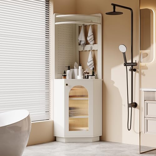 Generisch Badschrank mit Glastür,Hochschrank mit Staufach, Eckschrank Hochschrank mit Lichtleiste.Mehrzweckschrank,Verstellbaren Einlegeböden,für Wohnzimmer, Badezimmer, 45×45×166.6cm,Weiß. Generisch Badschrank mit Glastür,Hochschrank mit Staufach, Eckschrank Hochschrank mit Lichtleiste.Mehrzweckschrank,Verstellbaren Einlegeböden,für Wohnzimmer, Badezimmer, 45×45×166.6cm,Weiß. von Generisch