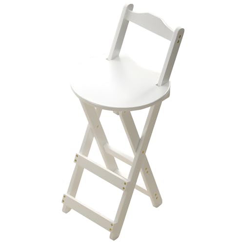 Generisch Bambus-Falthocker mit Rückenlehne, 2 Paar parallele Querstangen, Klapphochstuhl aus Holz for Küche, Tragfähigkeit 120kg(White,75cm/30in) von Generisch