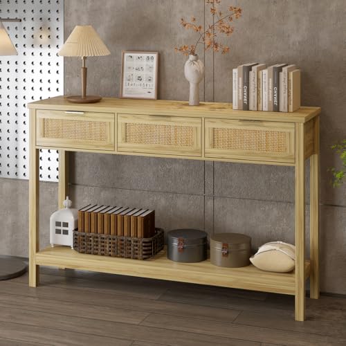 Generisch Bambus Konsolentisch mit 3 Schubladen & Ablagefach, Eingangstisch & Sofatisch Für Flur, Wohnzimmer, Schlafzimmer, Natur von Generisch