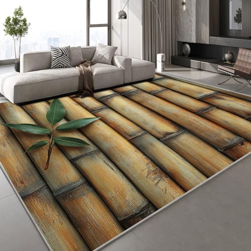 Generisch Bambus Teppich Kinderteppich Modern 3D Blätter Natur Teppich Kinderzimmer Kurzflor Teppiche rutschfeste Spielteppiche für Schlafzimmer Wohnzimmer Zimmer 140x200 cm von Generisch