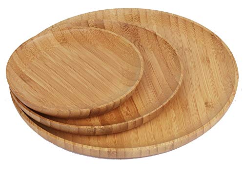 Generisch Bambusteller Bamboo Plates Holzteller aus umweltfreundlichem Bambus Holz 3 teilig Set von Generisch
