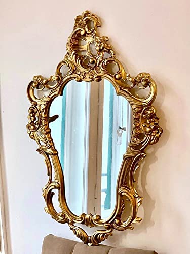 Generisch Wandspiegel Spiegel Gold Badspiegel 50x76 cm Prunkspiegel -Stil Ovaler Spiegel Antik Flurspiegel von Generisch