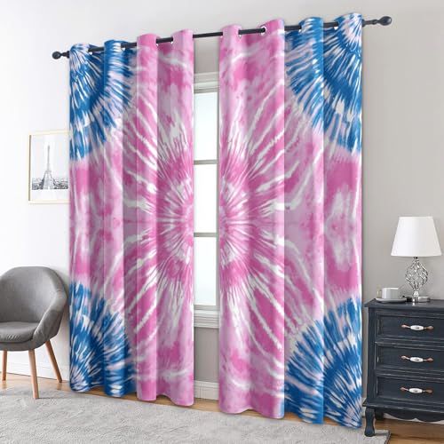Generisch Batik Vorhänge mit Ösen, H 220 x B 140, 2er Set - Rosa Blau Abstrakt Kunst Motiv Gardinen Wohnzimmer Schlafzimmer Deko, Fenster Vorhang Blickdicht Blackout Curtain （AS434） von Generisch