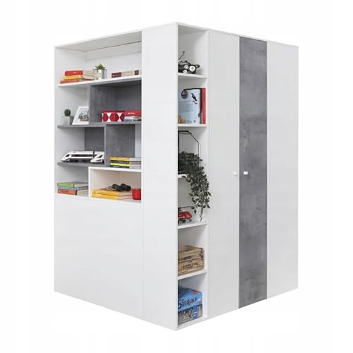 Begehbarer Schrank SISI SI01 Eckkleiderschrank Kleiderschrank Jugendzimmer (R/L) (Weiss LUX/Beton) von Generisch