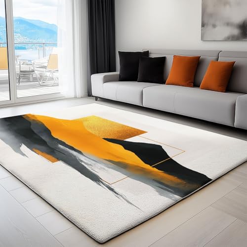 Generisch Beige Teppich Abstrakte Landschaftsmalerei Wohnzimmer Teppich 140 x 200 cm rutschfest Flanell Teppiche, für Flur Schlafzimmer Küche Korridor Wohnkultur Fußmatte von Generisch