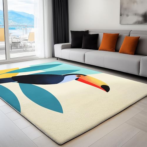 Generisch Beige Teppich Minimalismus Tukan Wohnzimmer Teppich 140 x 200 cm rutschfest Flanell Teppiche, für Flur Schlafzimmer Küche Korridor Wohnkultur Fußmatte von Generisch