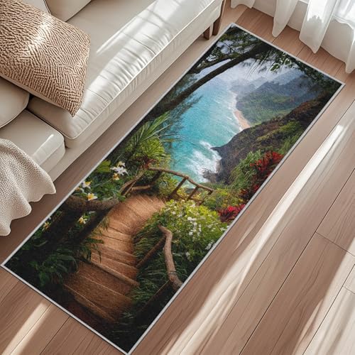 Generisch Berg Küchenteppich, Ocean Beach Tropical Frangipani Meereswellen Teppich Läufer, 60x120 cm Lang Teppiche Für Schlafzimmer Korridor Esszimmer rutschfest Waschbar Kurzflor Teppich Generisch Berg Küchenteppich, Ocean Beach Tropical Frangipani Meereswellen Teppich Läufer, 60x120 cm Lang Teppiche Für Schlafzimmer Korridor Esszimmer rutschfest Waschbar Kurzflor Teppich von Generisch