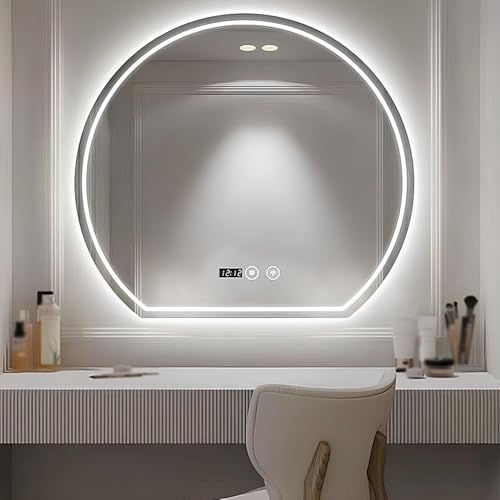 Generisch Beschlagfrei LED Wandspiegel Mit Hintergrundbeleuchtung, 3 Farben Dimmbar Ankleidespiegel, 50 Cm/60 Cm/70 Cm/80 cm, Halbrunder, Kreisförmiger, Beleuchteter Smart-Spiegel(Left,80cm/31.5in) von Generisch