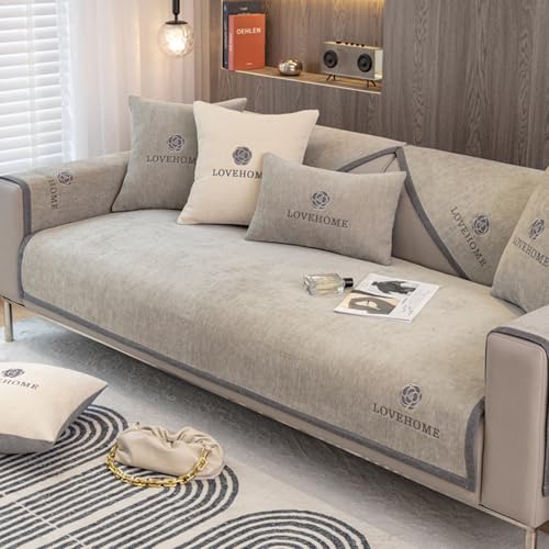 Generisch Bestickte Couch Kissen ÜBerzug 1 2 3 4-Sitzer-Sofabezug Aus Weichem Chenille L U-Form Universal-Sofa RüCken ÜBerwurfe Decken FüR GanzjäHrig, rutschfest, Waschbar(90X180cm,Coffee) von Generisch