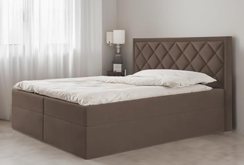 Generisch Bett Doppelbett Boxspringbett DORI mit Bonell-Matratze und Topper T25 + 2 Bettkästen, H3 (Braun - Itaka 20, 160x200 cm) von Generisch
