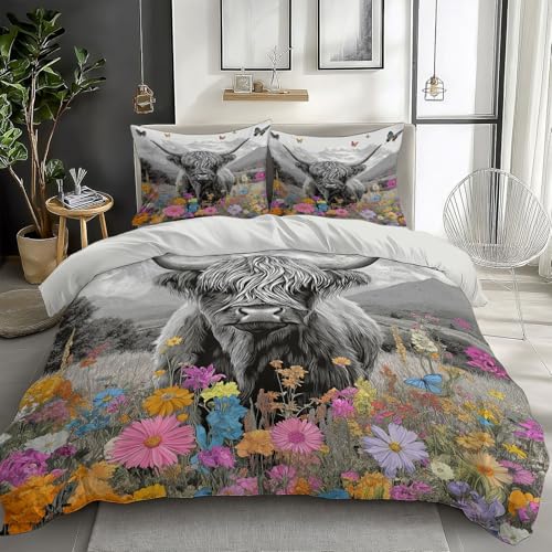 Generisch Bettbezug Bergtier Hochlandrinder Bedrucktes 3-teiliges Bettwäsche-Set 155 x 200 cm, Bettbezug mit Reissverschluss, für Kinder und Erwachsene Blumenfelder Bequem und Atmungsaktiv Bettbezüge Generisch Bettbezug Bergtier Hochlandrinder Bedrucktes 3-teiliges Bettwäsche-Set 155 x 200 cm, Bettbezug mit Reissverschluss, für Kinder und Erwachsene Blumenfelder Bequem und Atmungsaktiv Bettbezüge von Generisch