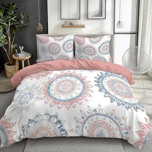 Generisch Bettbezug Mandala Sonne Bedrucktes 3-teiliges Bettwäsche-Set 155 x 200 cm, Bettbezug mit Reissverschluss, für Kinder und Erwachsene Bohème Stil Bequem und Atmungsaktiv Bettbezüge von Generisch
