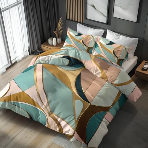 Generisch Bettwäsche 135x200 Abstrakt Geometrisch - Schlafzimmer Deko Bettbezug 135 x 200 2tlg Farbenfrohe Moderne Kunst Muster, 1 Kissenbezug 80x80, mit Reißverschluss, Weich Mikrofaser JD#154 von Generisch