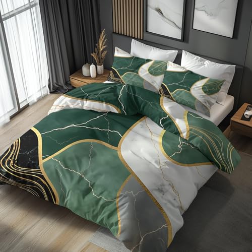 Generisch Bettwäsche 135x200 Grün Bunt Marmor - Schlafzimmer Deko Bettbezug 135 x 200 2tlg Moderne Kunst Abstrakt Muster, 1 Kissenbezug 80x80, mit Reißverschluss, Weich Mikrofaser JD#109 von Generisch