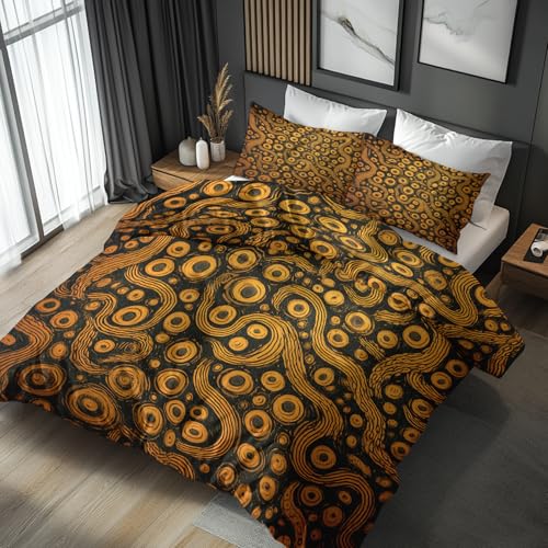 Generisch Bettwäsche 135x200 Spirale Kreis Geometrisch - Schlafzimmer Deko Bettbezug 135 x 200 2tlg Strichzeichnung Abstrakt Muster, 1 Kissenbezug 80x80, mit Reißverschluss, Weich Mikrofaser JD#149 von Generisch