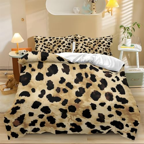 Generisch Bettwäsche-Set, Aquarell Tier Leopardenmuster Print, Gelb Schwarz, Mikrofaser, 135 x 200 cm, 2X Kissenbezug 80 x 80 cm mit Reißverschluss, Bettbezüge Atmungsaktiv 3-teilig von Generisch
