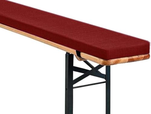 Generisch Bierbankauflage Gepolstert für Bierzeltgarnitur 180x25 220x25 110x30 Sitzkissen Bank, 3CM Dicke, mit Reißverschluss Abnehmbarem Schlippabsicher Stuhlkissen(Burgunderrot,200x28x3cm) von Generisch