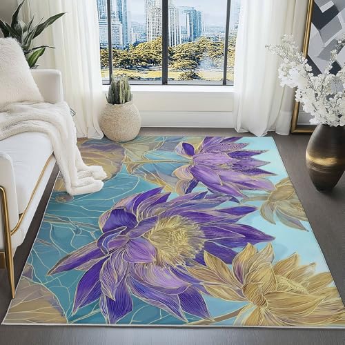 Generisch Blau Lila Teppich 160x230 cm rutschfest und waschbar, Abstrakt Lotus Druck Teppich für Dekoration Schlafzimmer Kinderzimmer Wohnzimmer Kurzflor Läufer Generisch Blau Lila Teppich 160x230 cm rutschfest und waschbar, Abstrakt Lotus Druck Teppich für Dekoration Schlafzimmer Kinderzimmer Wohnzimmer Kurzflor Läufer von Generisch