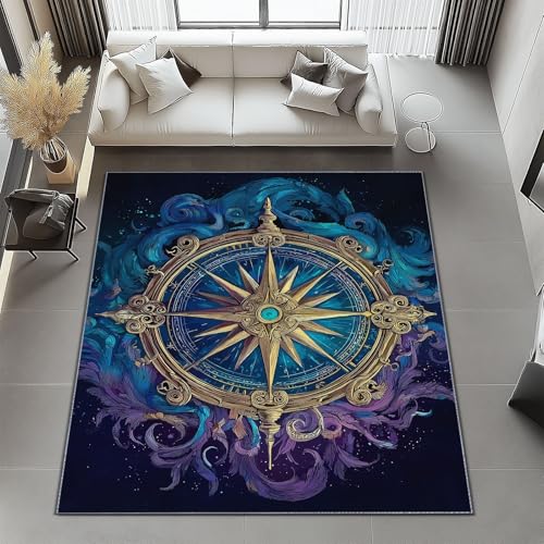 Generisch Blau Lila Teppich 160x230 cm rutschfest und waschbar, Fantasie Sternenhimmel Kompass Druck Teppich für Dekoration Schlafzimmer Kinderzimmer Wohnzimmer Kurzflor Läufer Generisch Blau Lila Teppich 160x230 cm rutschfest und waschbar, Fantasie Sternenhimmel Kompass Druck Teppich für Dekoration Schlafzimmer Kinderzimmer Wohnzimmer Kurzflor Läufer von Generisch