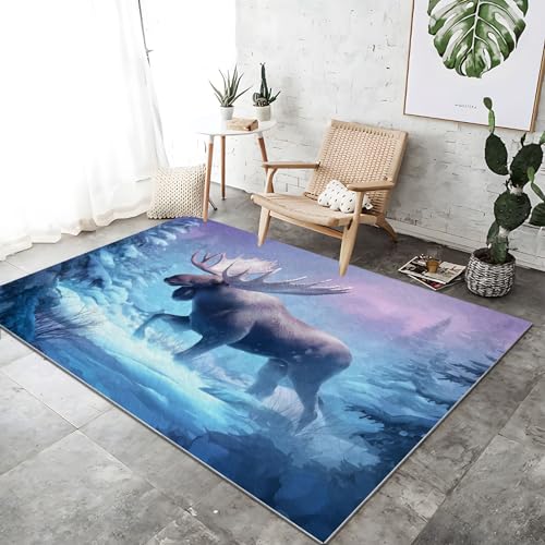 Generisch Blau Lila Teppich 180x240 cm rutschfest und waschbar, Winterwald Elch Druck Teppich für Dekoration Schlafzimmer Kinderzimmer Wohnzimmer Kurzflor Läufer Generisch Blau Lila Teppich 180x240 cm rutschfest und waschbar, Winterwald Elch Druck Teppich für Dekoration Schlafzimmer Kinderzimmer Wohnzimmer Kurzflor Läufer von Generisch