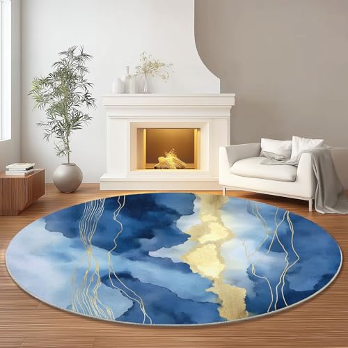 Generisch Blau Runder Teppich für Wohnzimmer, Abstrakt Aquarell Linien Bedruckt rutschfeste Kurzhaufen Rund Teppich - 150 x 150 cm Bodenmatte für Eingangsbereich Schlafzimmer Büro Generisch Blau Runder Teppich für Wohnzimmer, Abstrakt Aquarell Linien Bedruckt rutschfeste Kurzhaufen Rund Teppich - 150 x 150 cm Bodenmatte für Eingangsbereich Schlafzimmer Büro von Generisch