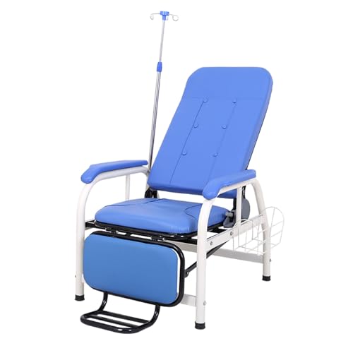 Generisch Blauer Phlebotomiestuhl, Blutentnahmestuhl Mit Infusionsständer，Leder-arztstuhl Einzel-infusionsstuhl， Wartezimmer-empfangsstühle Mit Armlehnen (Half Lying 120° + footrest and Leg Support) von Generisch