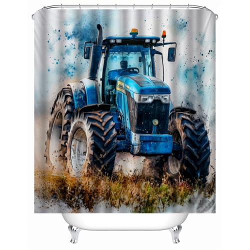 Generisch Blauer Traktor Duschvorhänge Bad Waschbar 3D Druck Badvorhang Polyester-Stoff Wasserdicht Duschvorhang Für Badewanne Mit 12 Kunststoffhaken Duschvorhang 120X200Cm von Generisch