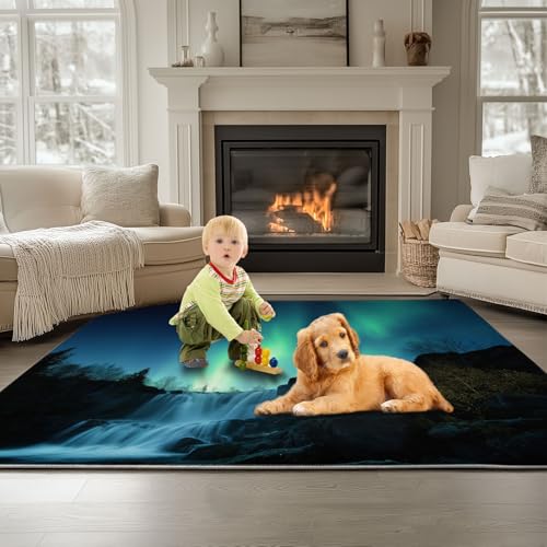 Blaugrün Waschbarer Kurzflor Teppich, Natur Nordlichter Berge Weicher Rutschfester Teppich, Kurzflor Bedruckter Läufer für Innenbereich Wohnzimmer Schlafzimmer 80 x 150 cm Blaugrün Waschbarer Kurzflor Teppich, Natur Nordlichter Berge Weicher Rutschfester Teppich, Kurzflor Bedruckter Läufer für Innenbereich Wohnzimmer Schlafzimmer 80 x 150 cm von Generisch