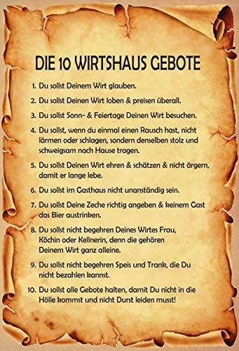Generisch Blechschild 20x30cm Die 10 Wirtshaus Regeln Lustig Spruch Tafel von Generisch