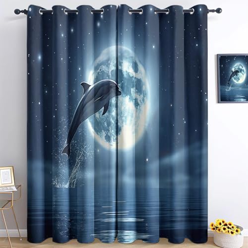 Generisch Blickdicht Vorhänge Sternenhimmel Mond Delphin Blau B117 x H138cm Verdunklungsvorhänge 3D Druck Gardinen Ösenvorhang, Thermovorhang 2er Set Dekogardinen für Schlafzimmer Wohnzimmer Generisch Blickdicht Vorhänge Sternenhimmel Mond Delphin Blau B117 x H138cm Verdunklungsvorhänge 3D Druck Gardinen Ösenvorhang, Thermovorhang 2er Set Dekogardinen für Schlafzimmer Wohnzimmer von Generisch