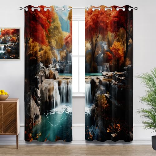 Generisch Blickdichte Gardinen Landschaft - Verdunkelungsvorhang Wasserfall Natur Landschaft Vorhang mit Ösen für Schlafzimmer Wohnzimmer Kinderzimmer - 2er Set - H260 x B140cm von Generisch
