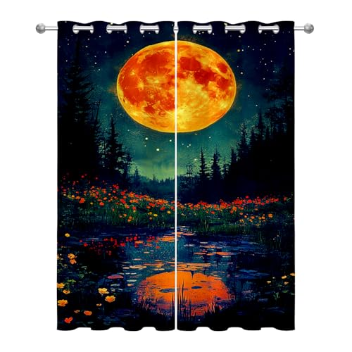 Generisch Blickdichte Gardinen Mond - Verdunkelungsvorhang Blume Natur Landschaft Vorhang mit Ösen für Schlafzimmer Wohnzimmer Kinderzimmer - 2er Set - H175 x B140cm Generisch Blickdichte Gardinen Mond - Verdunkelungsvorhang Blume Natur Landschaft Vorhang mit Ösen für Schlafzimmer Wohnzimmer Kinderzimmer - 2er Set - H175 x B140cm von Generisch