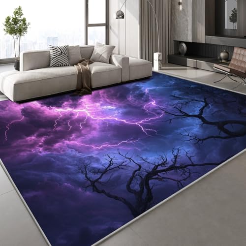 Generisch Blitze Wolken Teppich Kinderteppich Modern 3D Natur Teppich Kinderzimmer Kurzflor Teppiche rutschfeste Spielteppiche für Schlafzimmer Wohnzimmer Zimmer 140x200 cm von Generisch
