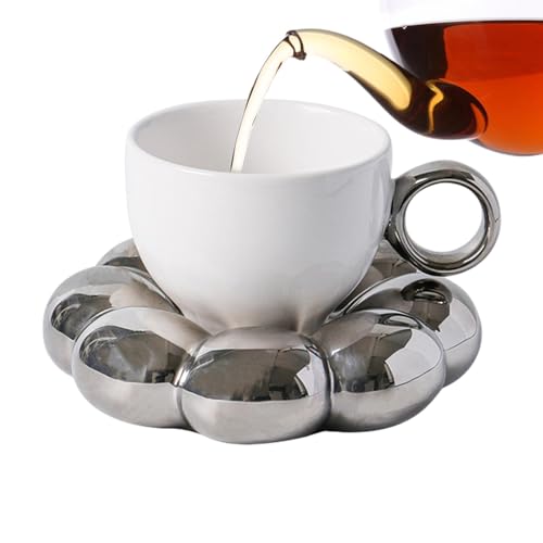 Generisch Blumen-Teetasse mit Untertasse, dekorative Kaffeetasse - Keramik-Tassen-Untertassen-Set,Sonnenblumen-Teegetränk-Becher, Keramik-Blumentasse-Untertasse für heiße Schokolade von Generisch