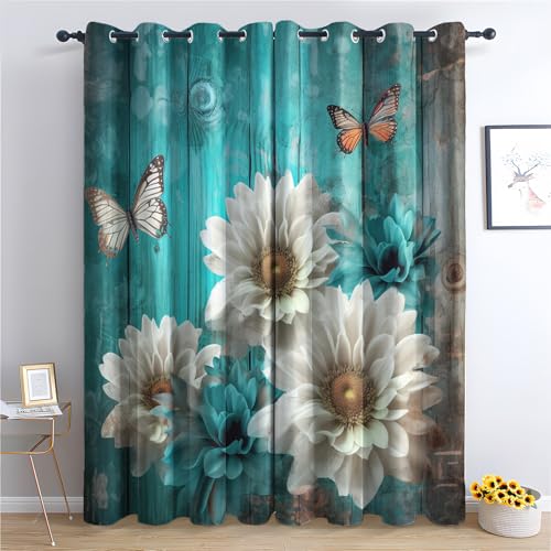 Generisch Blumen Vorhänge Türkis Rustikal Holzoptik Verdunklungsvorhänge, Vorhang Blickdicht Gardinen mit Ösen, Schlafzimmer Wohnzimmer Deko, Thermovorhang 2er Set H 220 x B 140 cm Generisch Blumen Vorhänge Türkis Rustikal Holzoptik Verdunklungsvorhänge, Vorhang Blickdicht Gardinen mit Ösen, Schlafzimmer Wohnzimmer Deko, Thermovorhang 2er Set H 220 x B 140 cm von Generisch